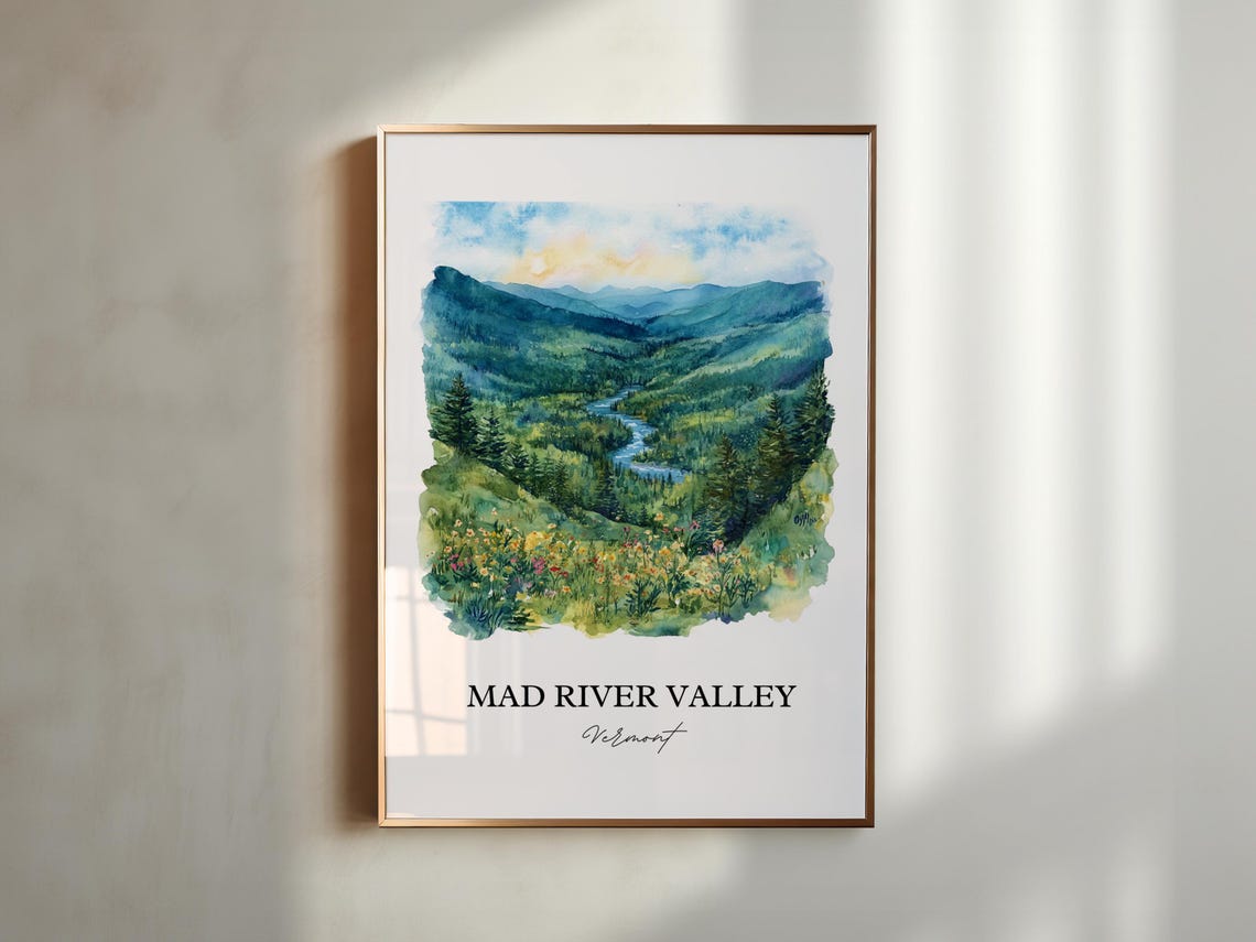 Mad River Valley Vermont Green Mountain Valley Watercolor Poster - Image 5