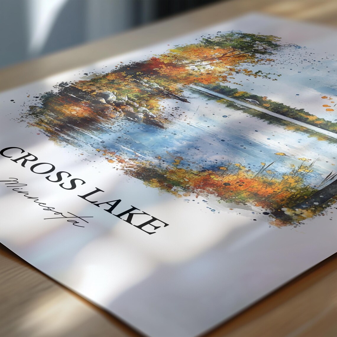 Cross Lake Minnesota Autumn Shoreline Cabin View Watercolor Poster - Image 6