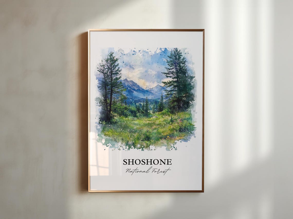 Shoshone National Forest Watercolor Pine Meadow Blue Mountains Poster - Image 3