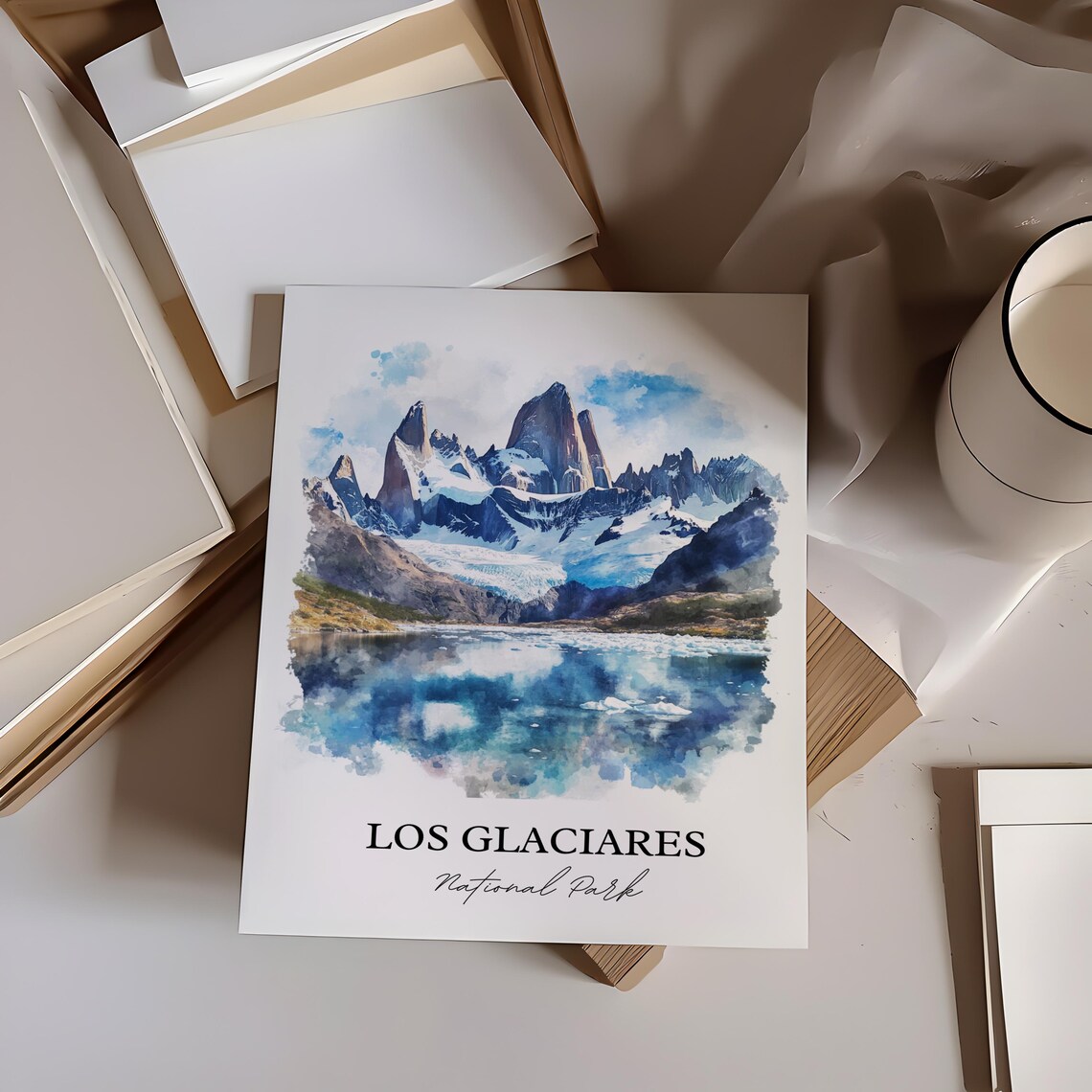 Los Glaciares National Park Snowy Peaks Watercolor Travel Poster - Image 3