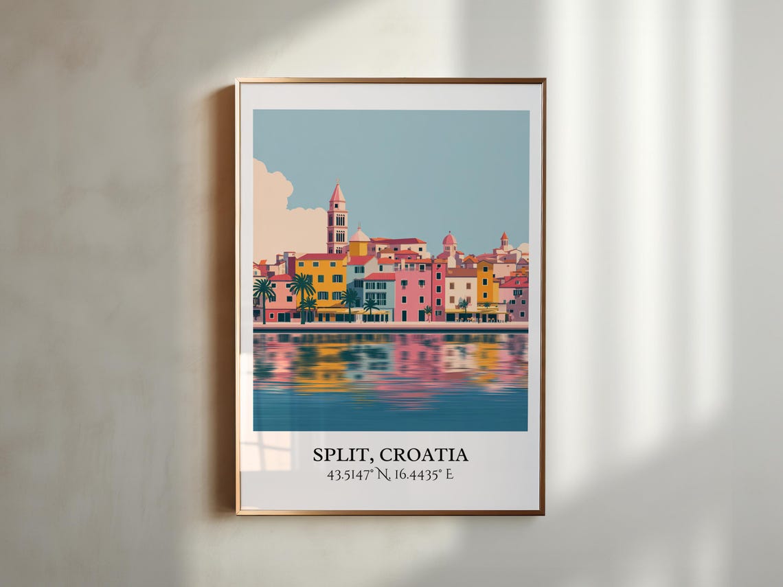 Split Croatia Retro Harbor City Skyline Vintage Travel Decor Poster - Image 6