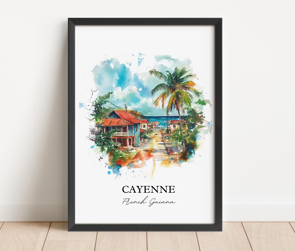 Cayenne French Guiana Watercolor Coastal Street Scene Poster - Image 5