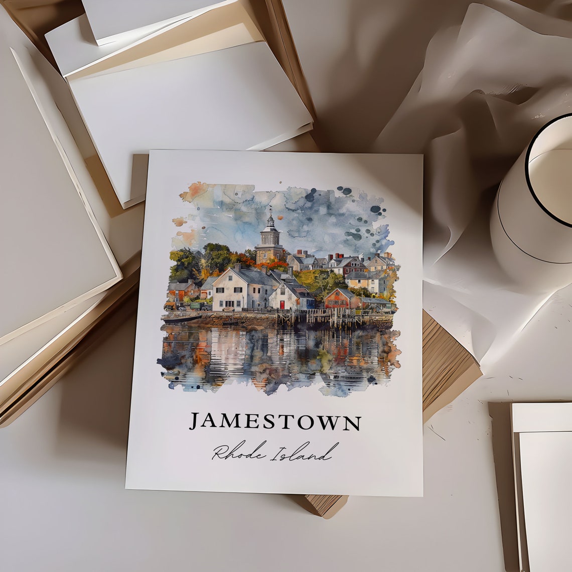 Jamestown Rhode Island Watercolor Waterfront Village Art Poster - Image 6