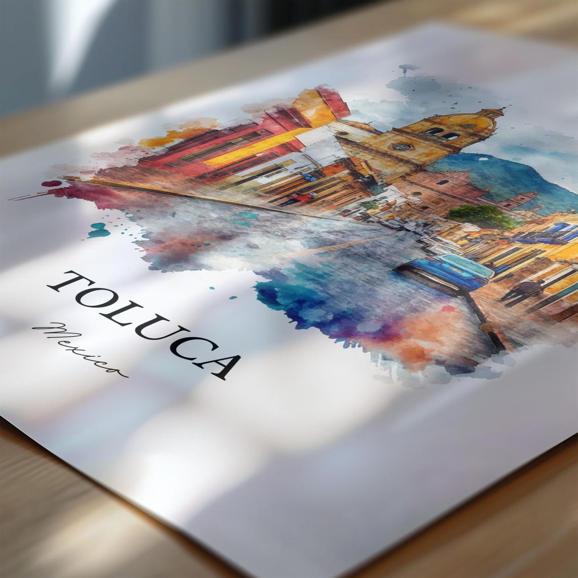 Toluca Mexico Cathedral Street Mountain Backdrop Travel Poster - Image 6