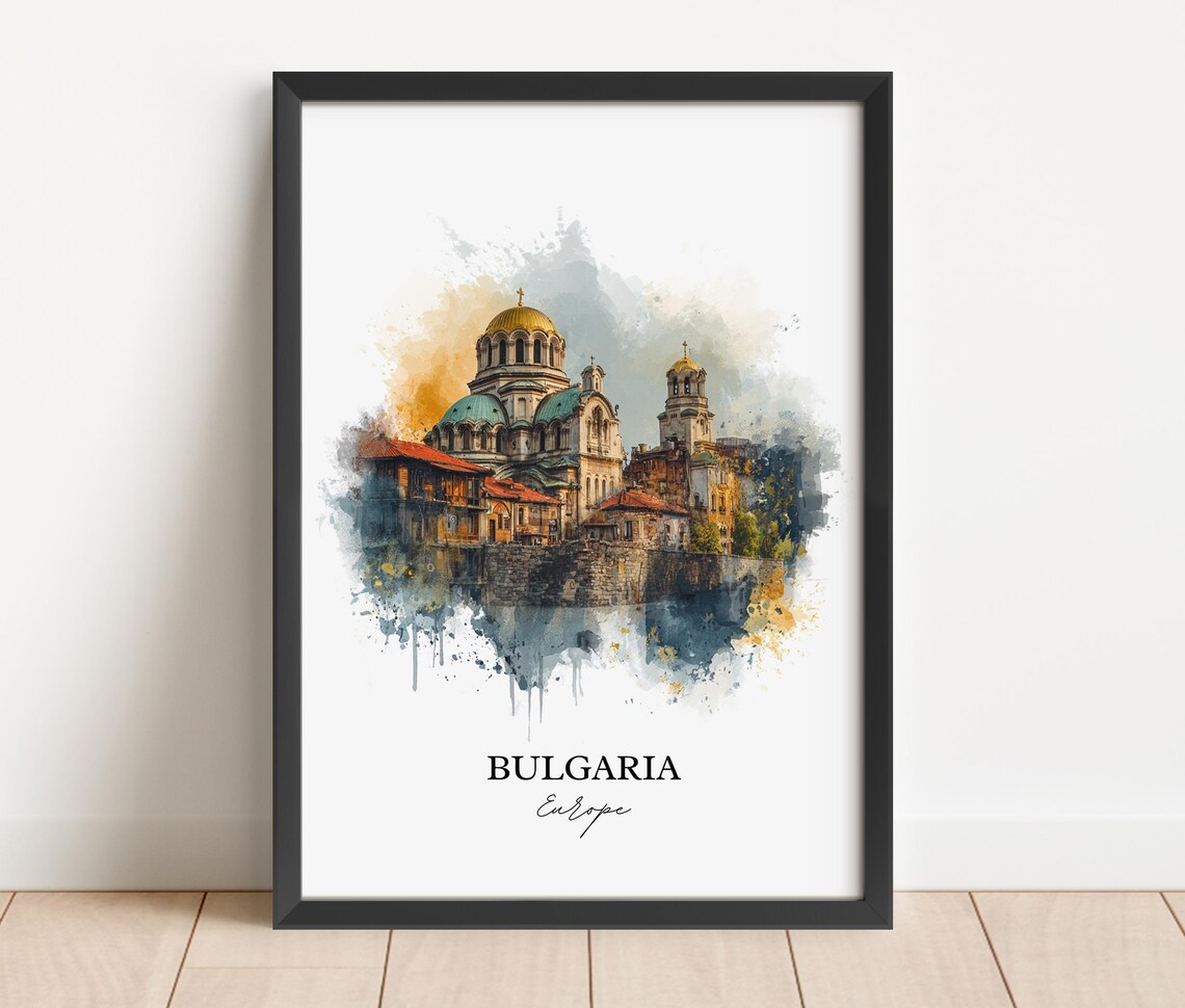 Bulgaria Sofia Golden Dome Church Watercolor Europe Travel Poster - Image 2