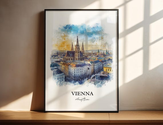 Vienna Watercolor Skyline Travel Poster, Austria