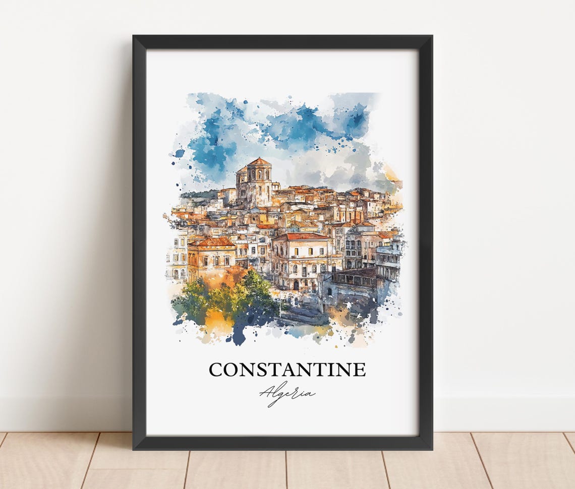 Constantine Algeria Watercolor Historic Old Town View Poster - Image 5