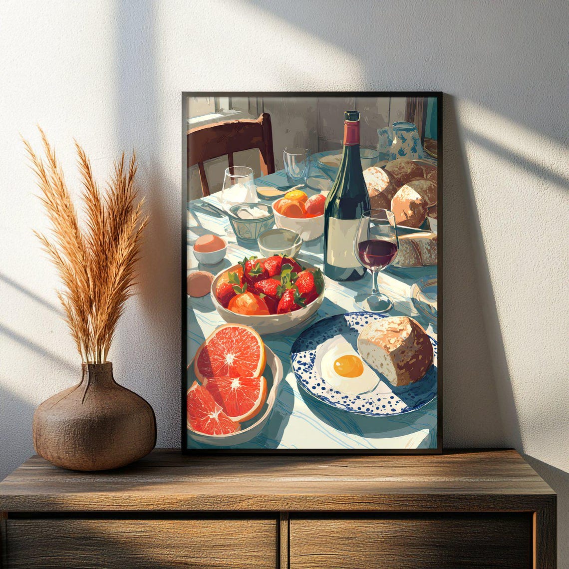 Breakfast Table Still Life Strawberries Wine Bread Morning Poster