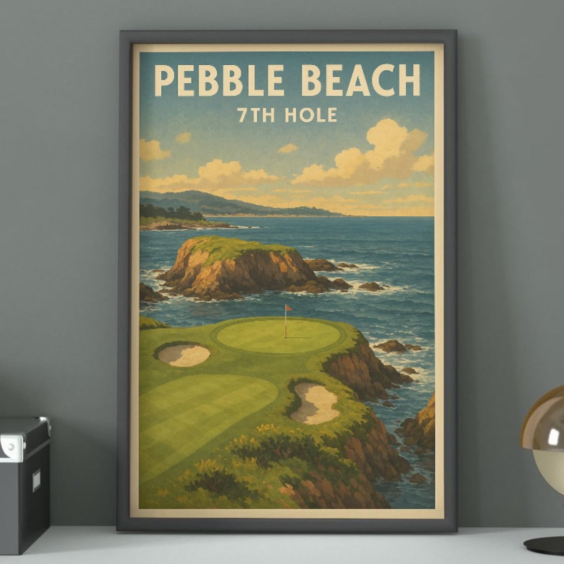 Pebble Beach 7th Hole Vintage Coastal Travel Poster