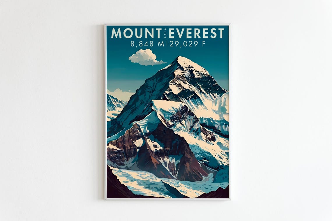 Mount Everest Vintage Travel Poster Snow Peak 8848M Asia Adventure - Image 5