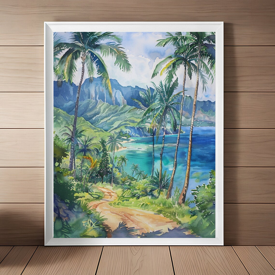 Hanalei Bay Watercolor Painting, Kauai Beach Art Print