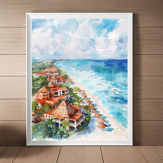 Cancun Mayan Riviera Coastal Watercolor Art Print