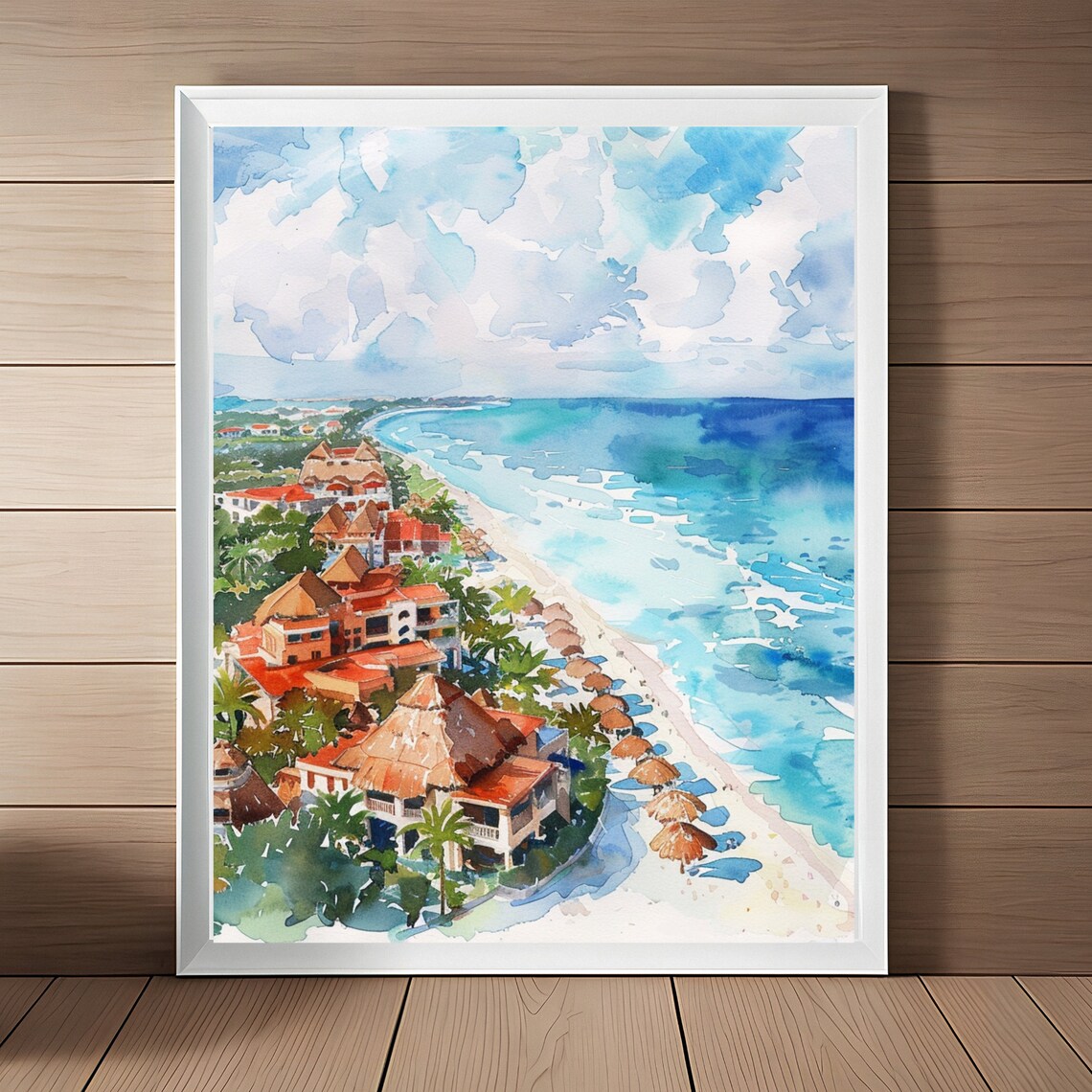 Cancun Mayan Riviera Coastal Watercolor Art Print
