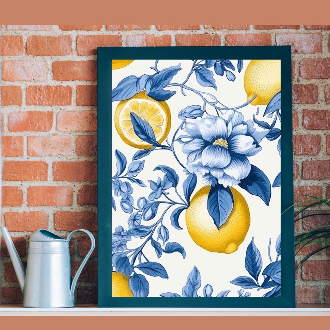 Positano Italian Lemons Blue and White Botanical Watercolor Wall Art