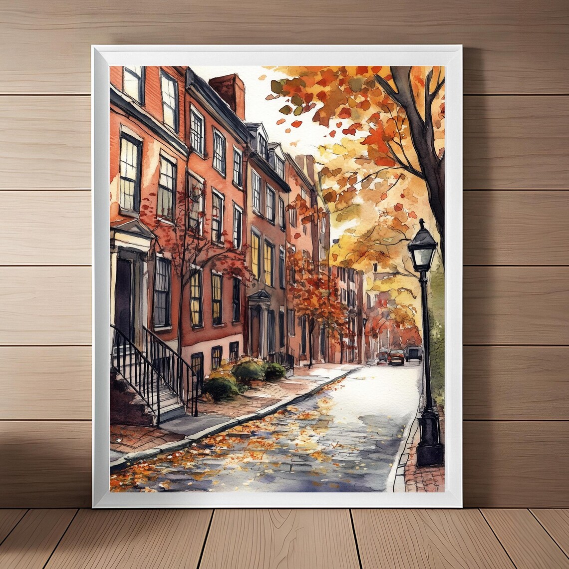 Beacon Hill Boston Watercolor Travel Poster
