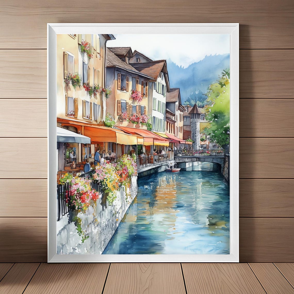 Annecy Print French Watercolor Painting Le Thiou Art Nature Wall Art Scenic Wall Decor France Travel Art European Travel Gift
