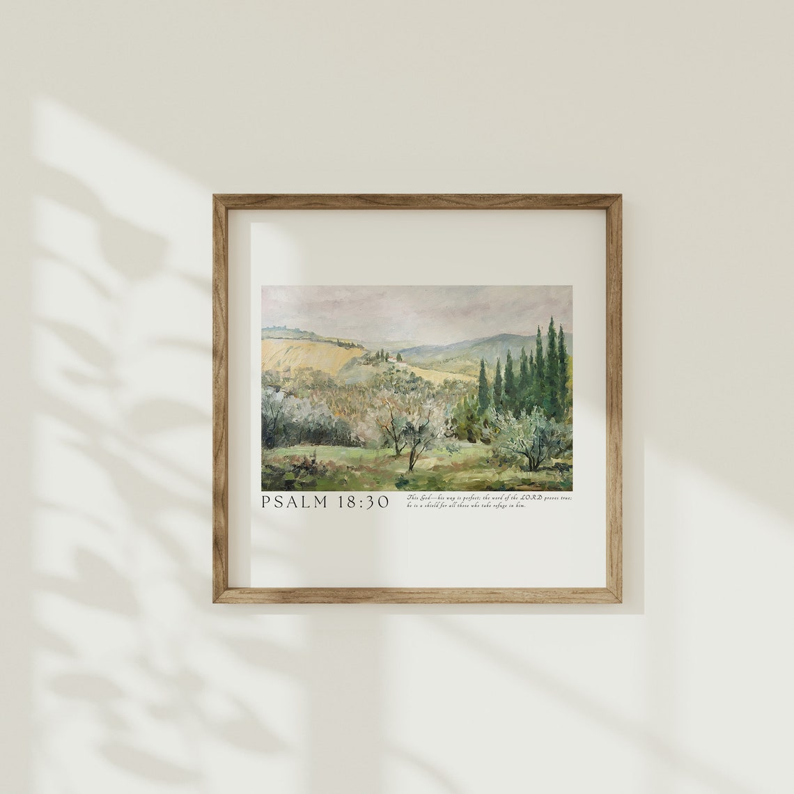 Psalm 18:30 Tuscan Cypress Rolling Hills Landscape Scripture Poster - Image 4