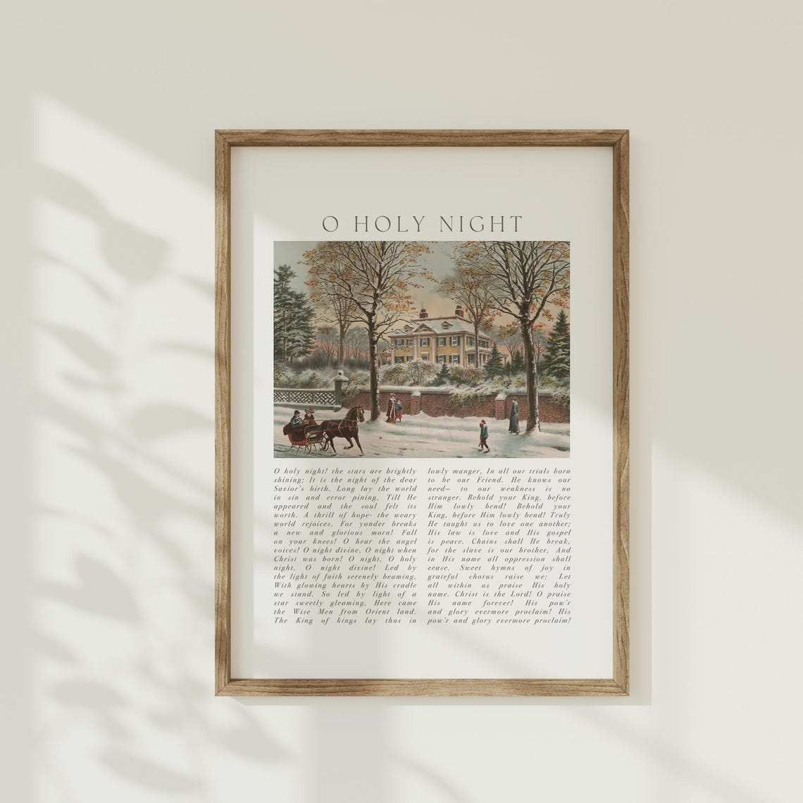 O Holy Night Christmas Hymn Vintage Snowy Estate Sleigh Ride Poster