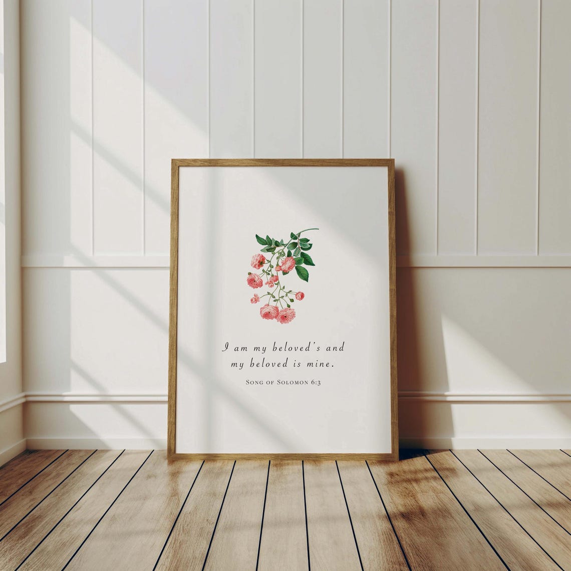 Song of Solomon 6:3 Trailing Pink Roses Botanical Love Verse Poster - Image 2