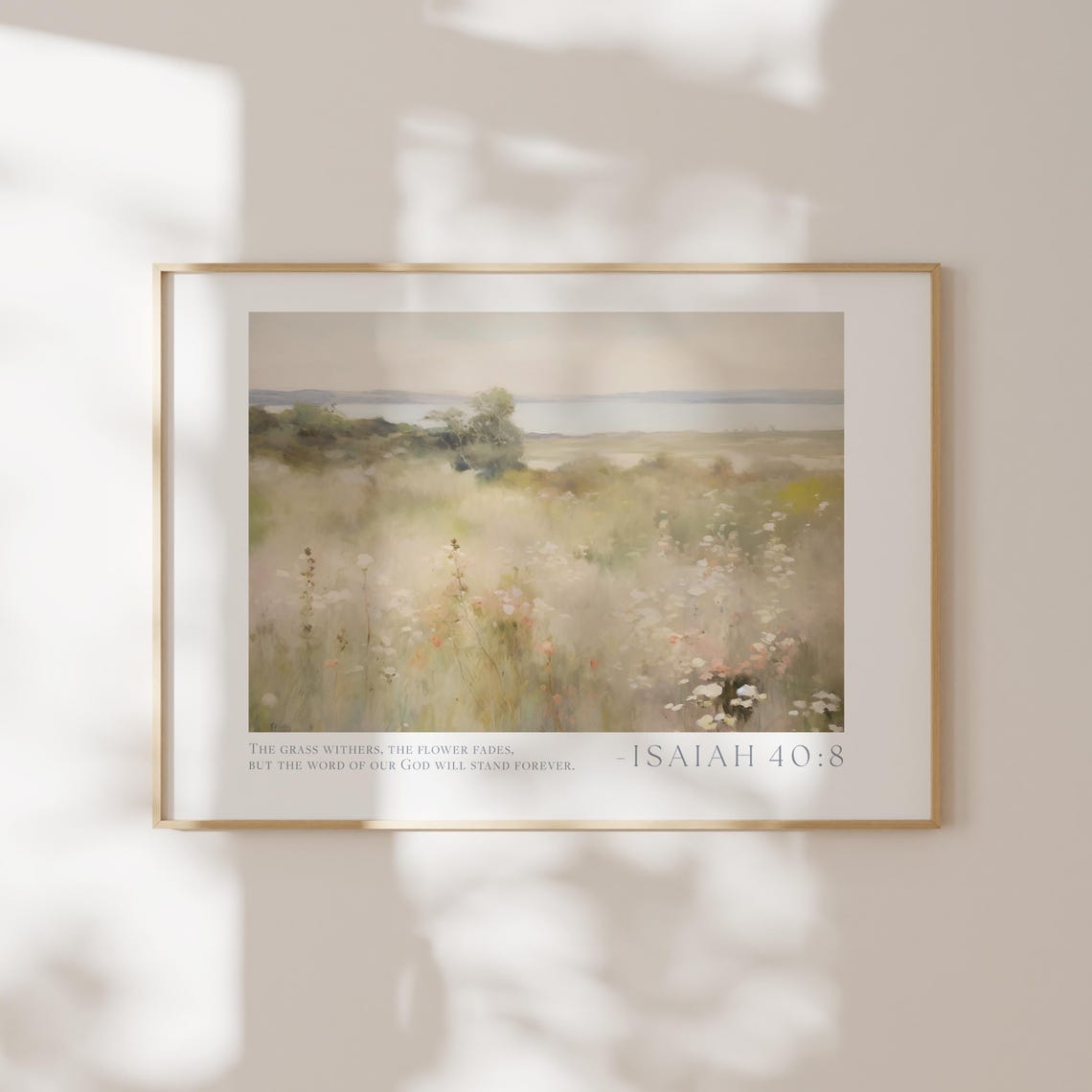 Isaiah 40:8 The Grass Withers Wildflower Meadow Misty Landscape Poster