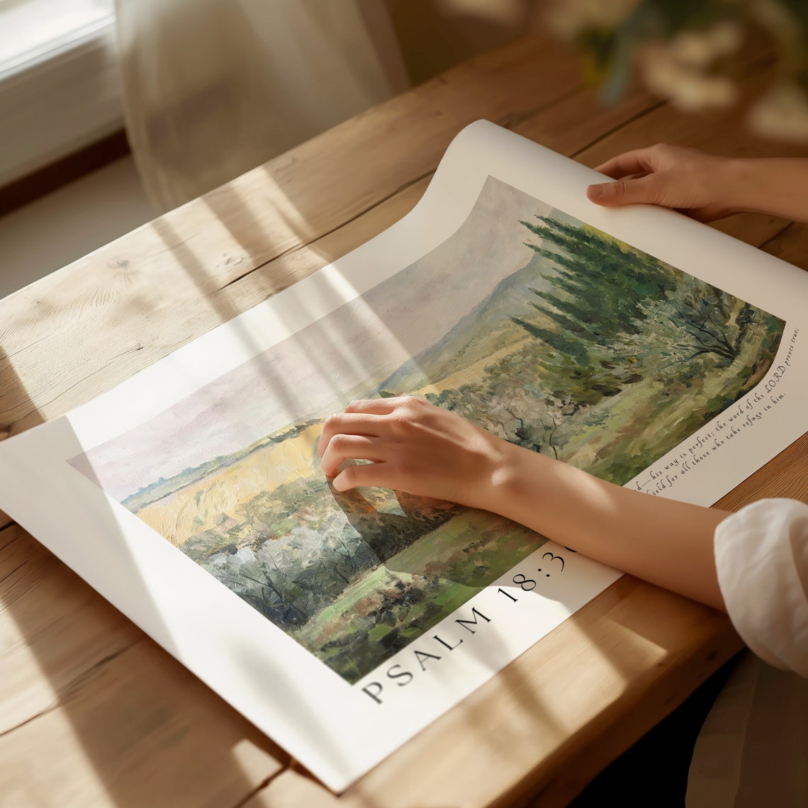 Psalm 18:30 Tuscan Cypress Rolling Hills Landscape Scripture Poster - Image 2