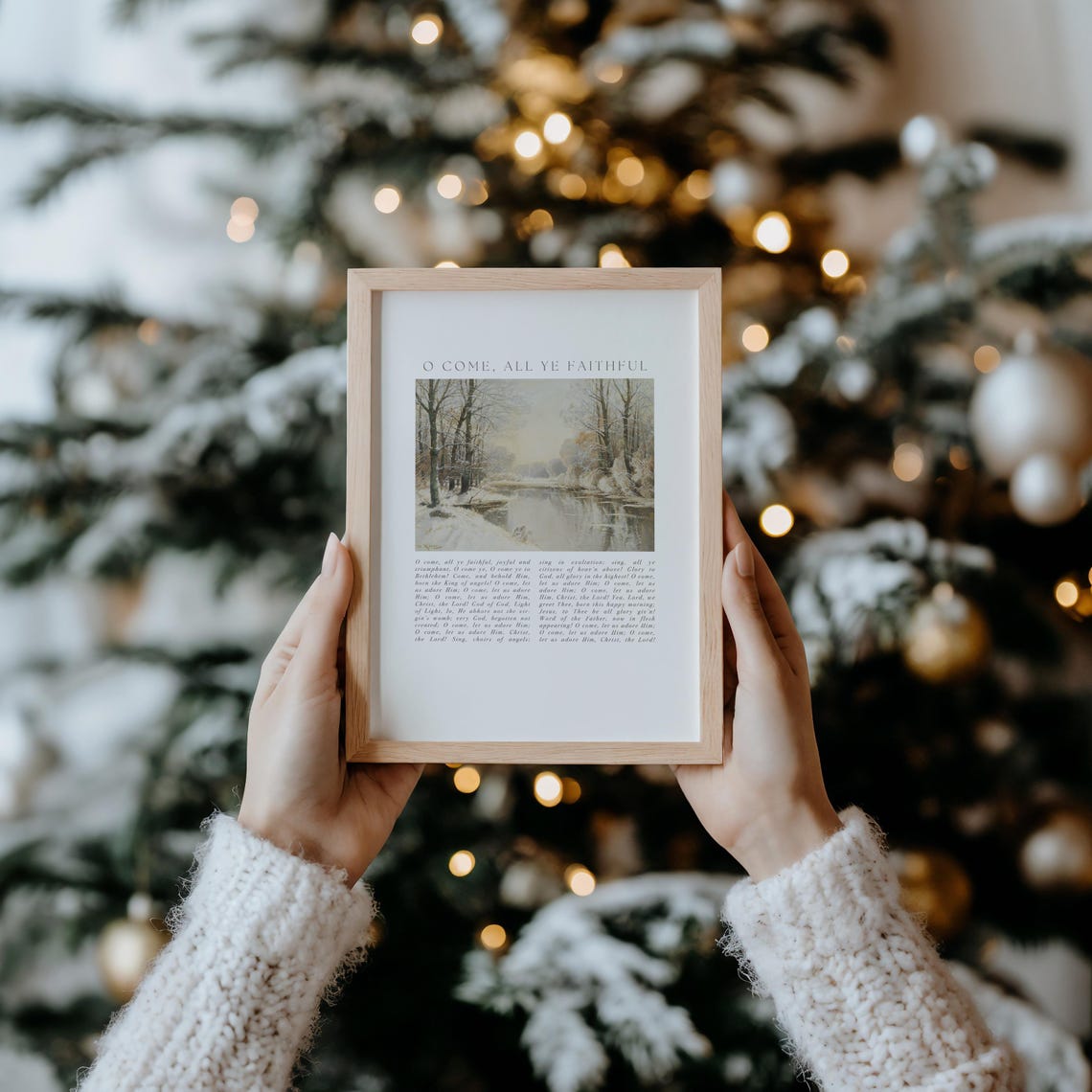 Christmas Hymn Wall Art O Come All Ye Faithful Vintage Winter Snow Landscape Farmhouse Worship Song Poster Christian Holiday Faith Gift - Image 5
