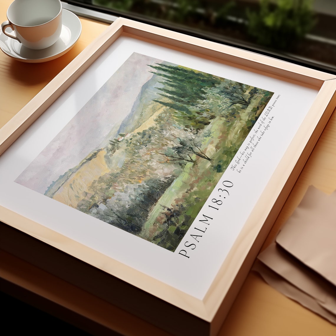 Psalm 18:30 Tuscan Cypress Rolling Hills Landscape Scripture Poster - Image 5