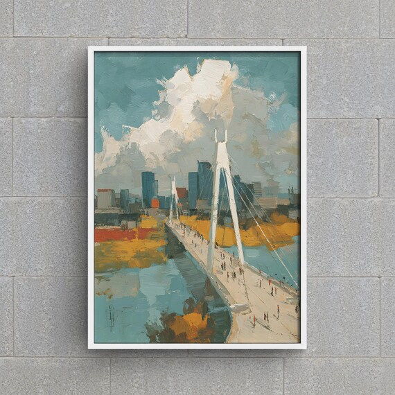 Oklahoma City Skydance Bridge Art Print Okc Scissortail Park Painting Modern Urban Wall Decor Usa Cityscape Travel