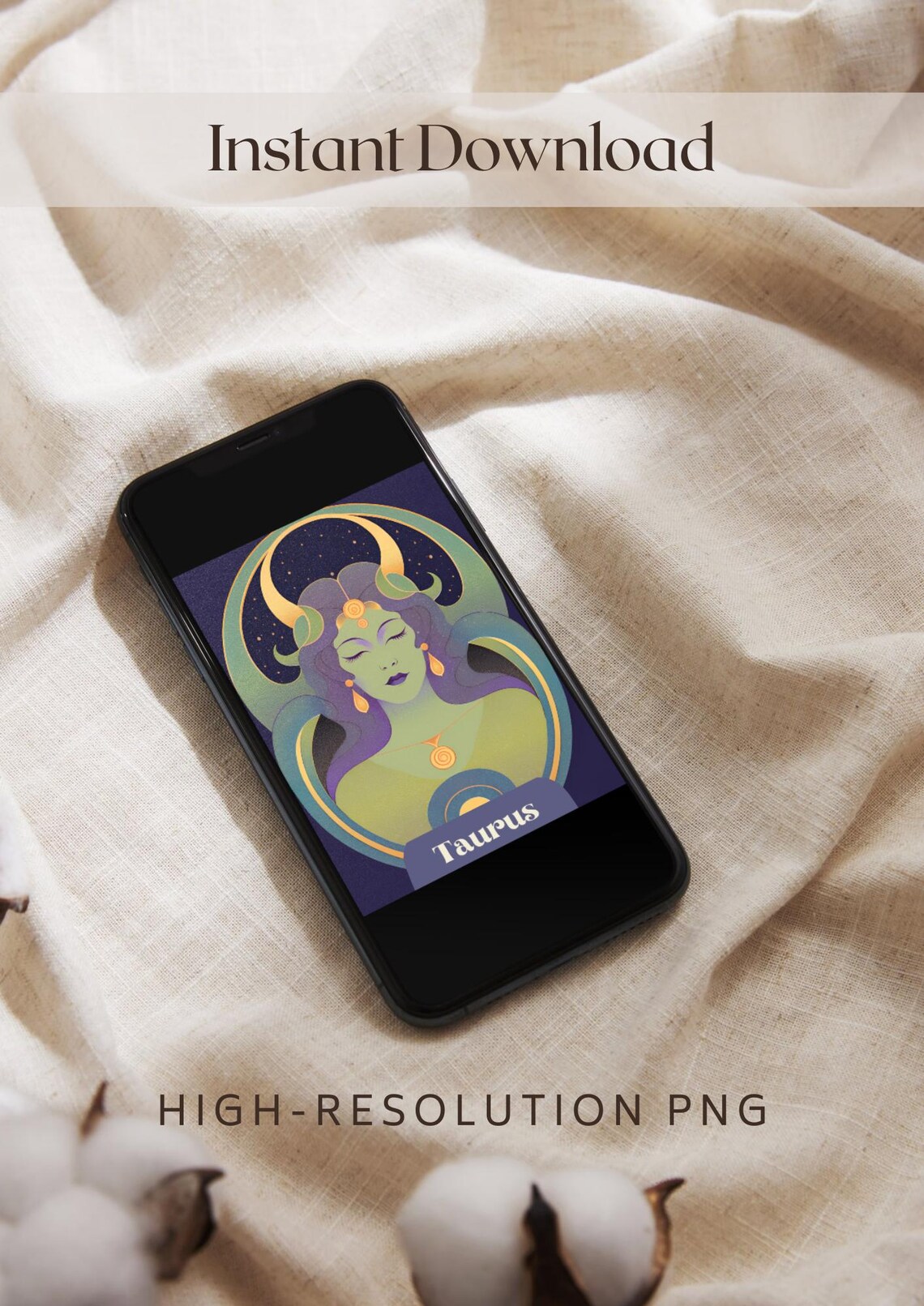 Taurus Zodiac Goddess Mystical Art Nouveau Crescent Moon Astrology Poster - Image 2