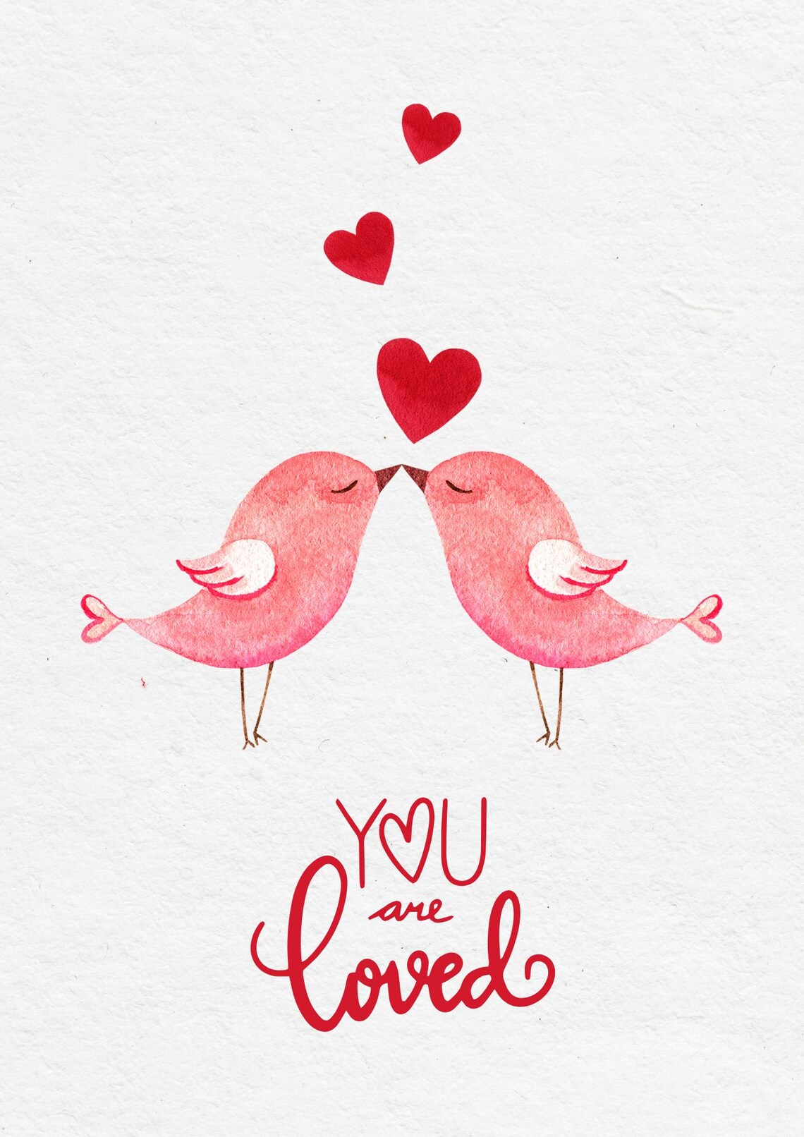 You Are Loved Kissing Pink Love Birds Hearts Valentine Art Poster - Image 2