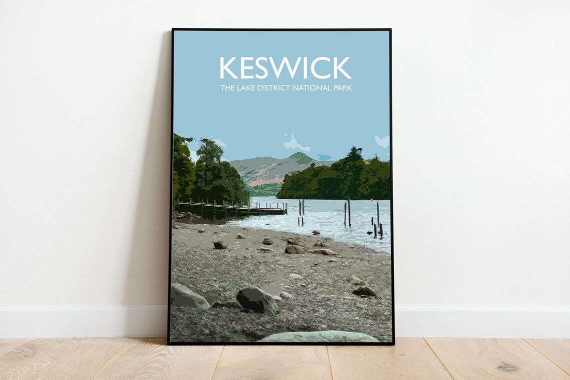 Keswick Lake District Poster, British Hiking Art Print