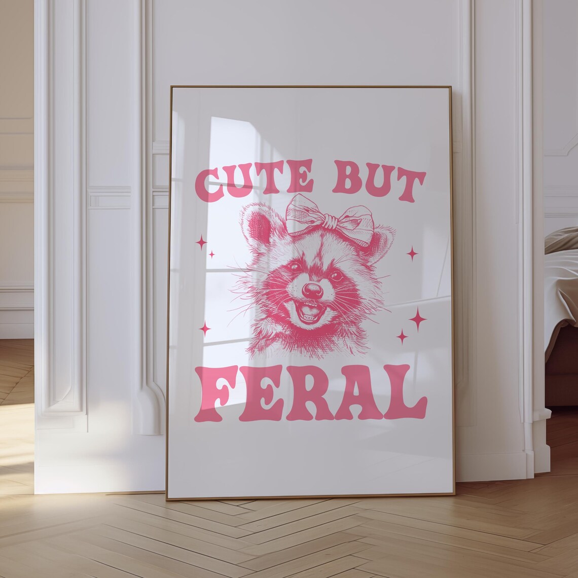 Cute But Feral Pink Raccoon Coquette Poster