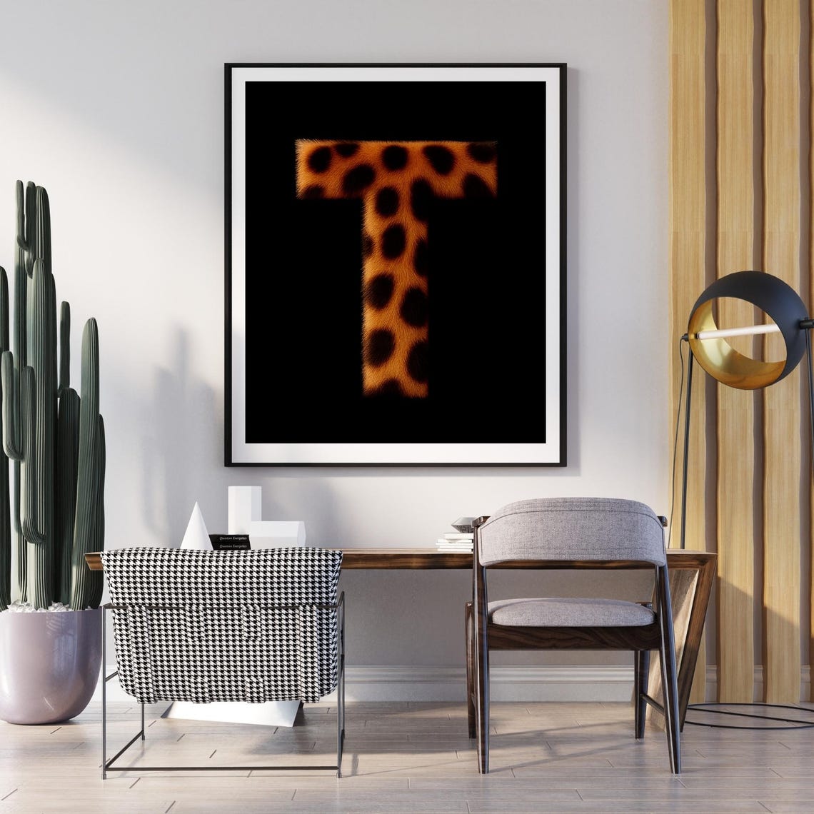 Bold Letter T Leopard Spotted Fur Texture Alphabet Monogram Wall Art