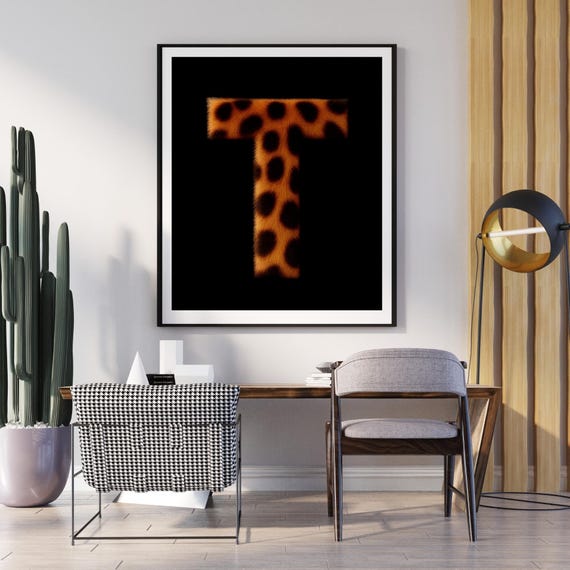 T Leopard Wall Art Animal Print Decor Wild Glam Poster Safari Boho Jungle Monogram