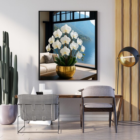 White Orchid Wall Art Elegant Floral Decor For Bedroom Bathroom Or Office Minimalist Botanical Gift Her Wife Mom