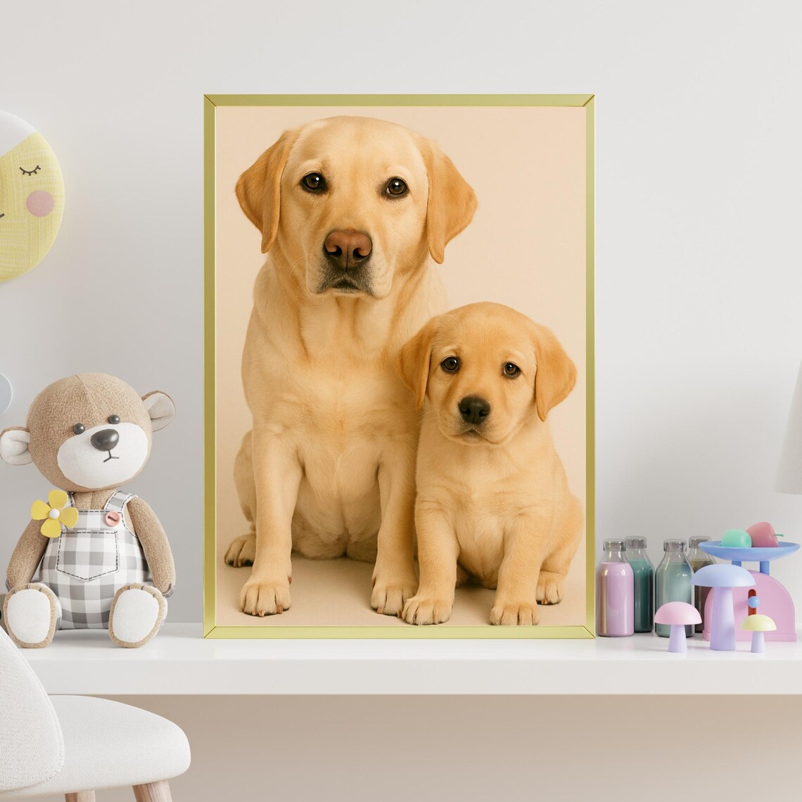 Yellow Labrador Adult and Puppy Studio Portrait Dog Wall Art