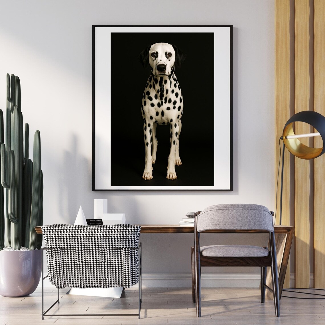 Dalmatian Dog Portrait on Black Minimalist Pet Photography Poster