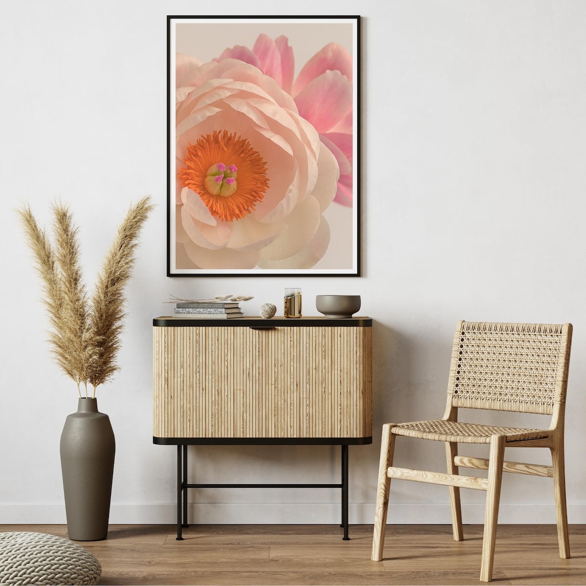 Blush Peony Closeup Pastel Floral Minimalist Botanical Wall Art