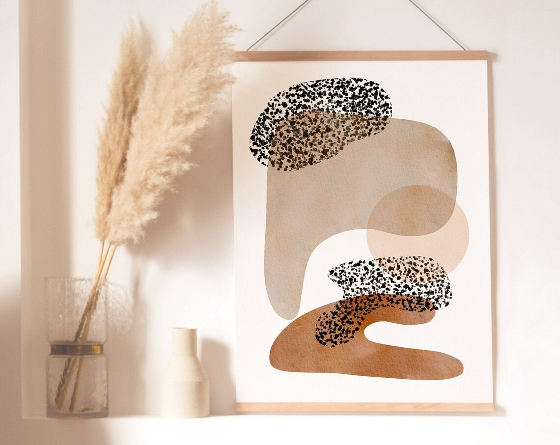 Neutral Watercolor Blobs Speckled Abstract Boho Modern Wall Print