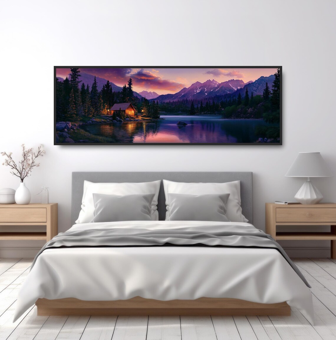 Lakeside Cabin Sunset, Mountain Lodge Wall Art Print - Image 4