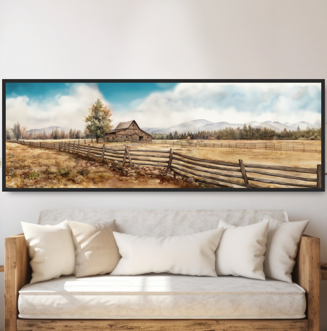 Farm Landscape Watercolor Art Print, Farmhouse Decor