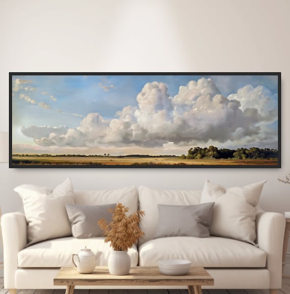 Vintage Big Sky Cloud Landscape Oil Painting Print