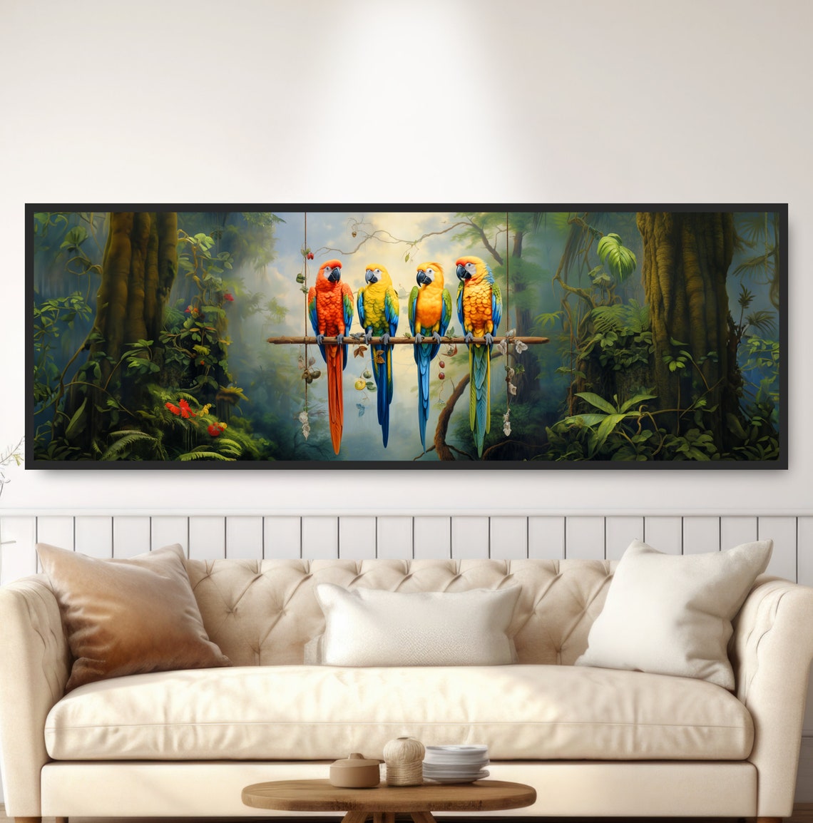 Four Colorful Macaw Parrots Jungle Perch Tropical Rainforest Poster
