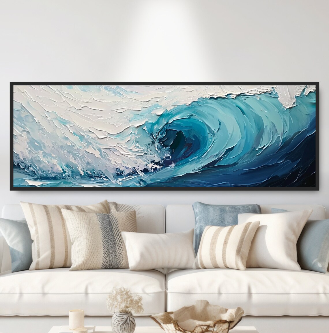 Blue Wave Curl Panoramic Beach House Art Print