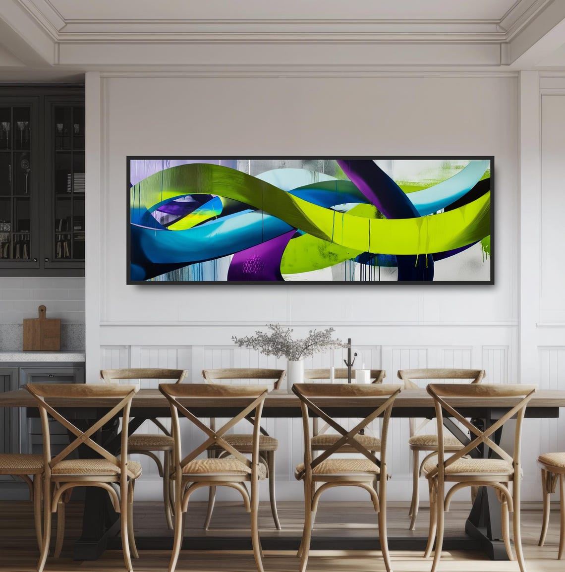 Panoramic Graffiti Abstract Neon Green Blue Urban Street Art Poster - Image 3