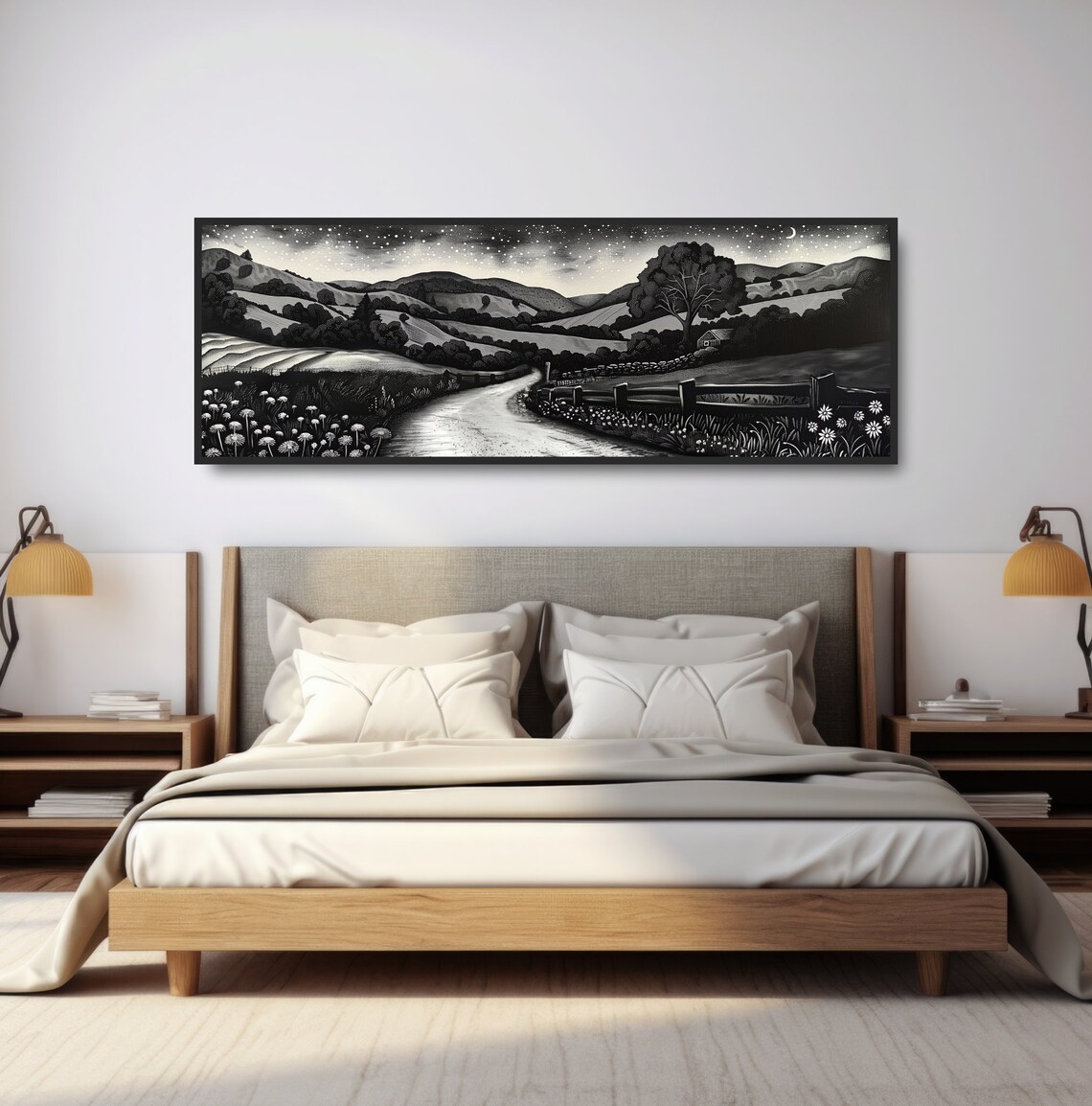 Country Road Countryside Night Sky Art Print, Farmhouse - Image 4