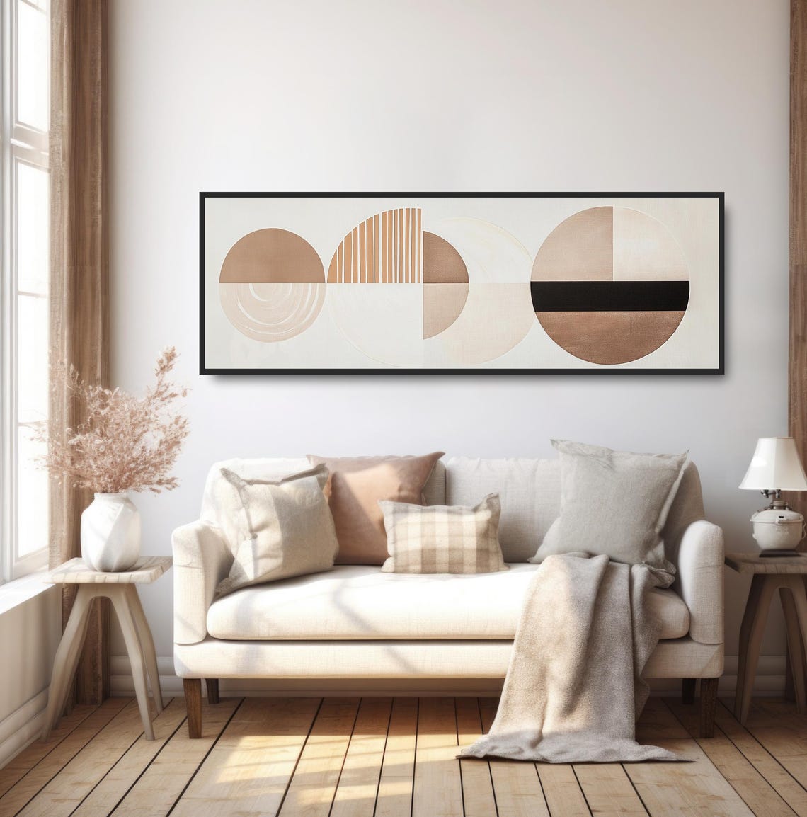 Neutral Geometric Boho Wall Art Abstract Panoramic Modern Minimalist Decor Cream Beige Tan Print Mid Century Contemporary Artwork - Image 5