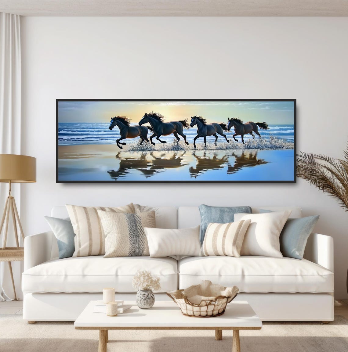 Four Horses Galloping Beach Sunset Ocean Shoreline Equine Print - Image 5