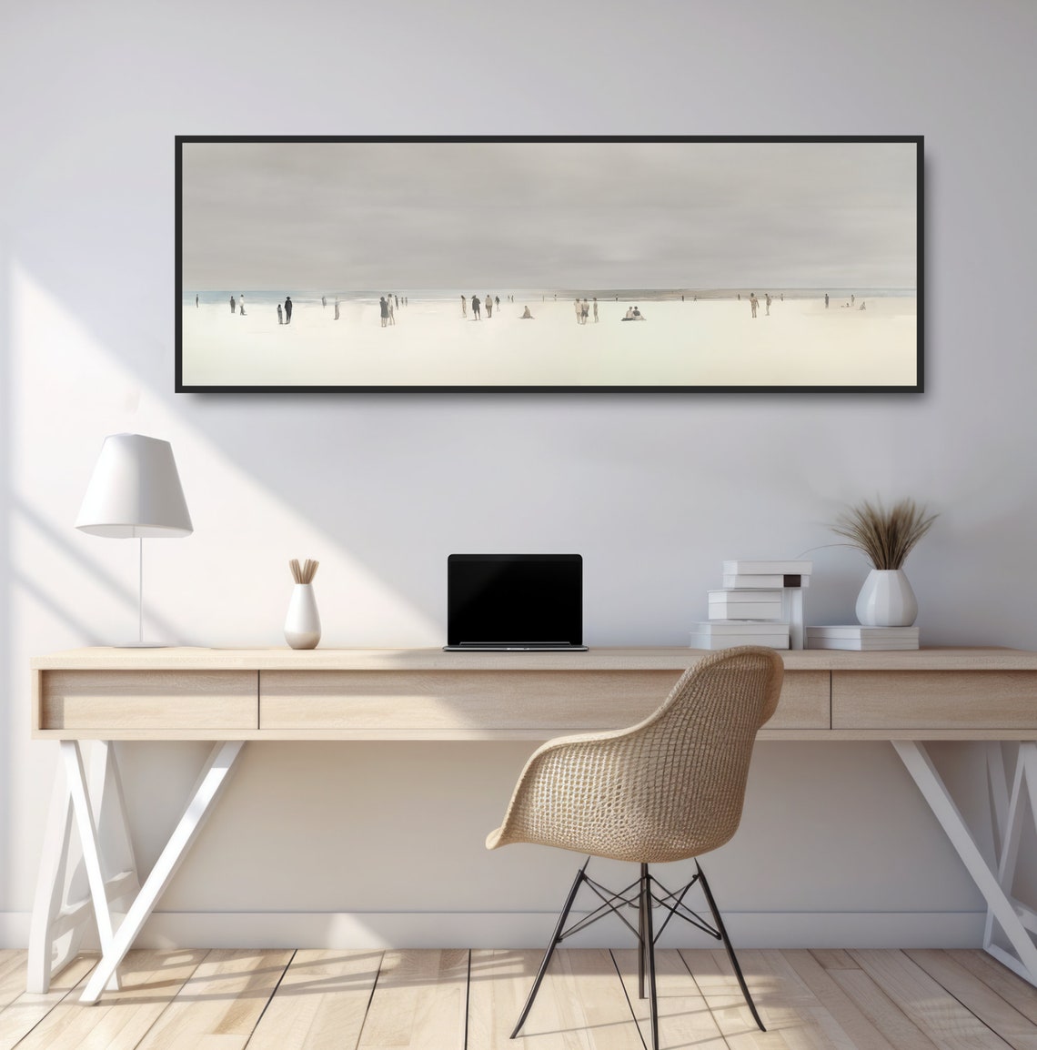 Vintage Minimalist Beach Figures Soft Neutral Seascape Art Poster - Image 2