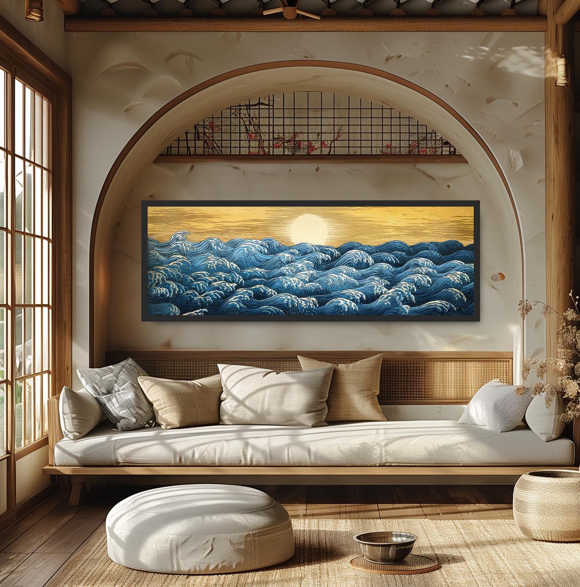 Golden Sun Rising Ocean Waves Japanese Ukiyo E Blue Seascape Poster - Image 5